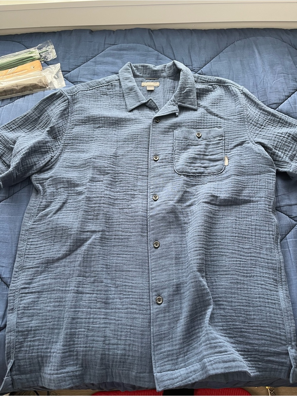 Eddie Bauer Blue Short-Sleeve Button-Down Camp Shirt